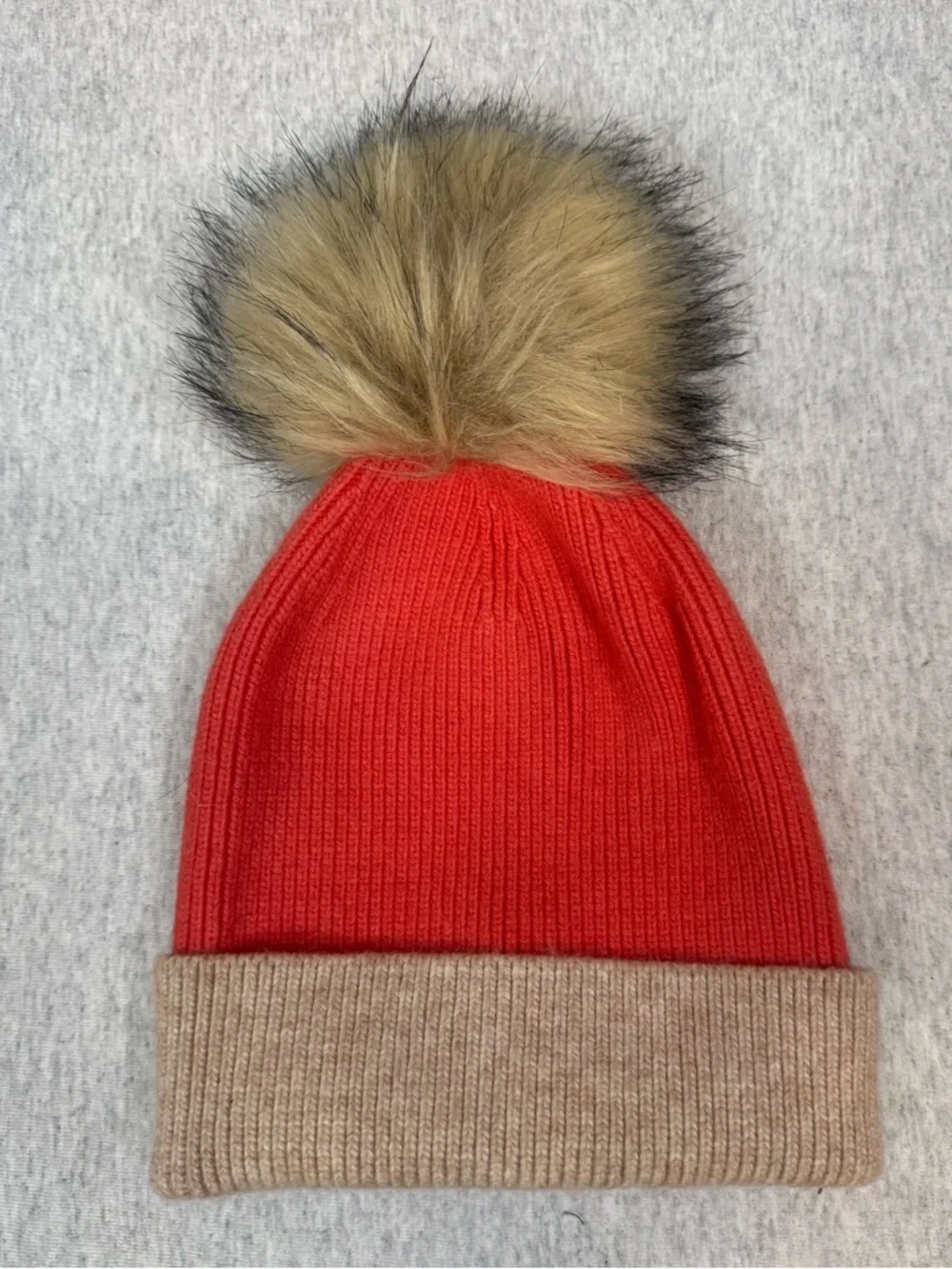 Anthropologie‎ Norla Beanie - Coral Pink with Faux Fur Pom-Pom 🎀❄️